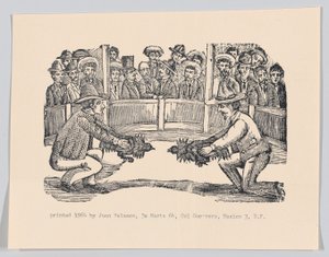 竞技场上的两个男人拿着鸡巴准备打架，spe...，约1890-1910年，1964年重印。 作者 何塞·瓜达卢佩·波萨达
