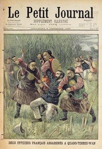 1899年12月3日，两名法国军官在Quang-Tcheou-Wan被“Le Petit Journal”中文标题页暗杀（彩色版画）