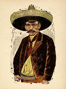 墨西哥革命 - 埃米利亚诺·萨帕塔 (Emiliano Zapata)，c.1910-1912（木版画） 作者 何塞·瓜达卢佩·波萨达