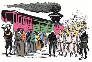 墨西哥革命（1910-1920）：大约 1908 年，国家山谷的工人被驱逐 - Jose Guadalupe Posada（1852-1913）的木版画 作者 何塞·瓜达卢佩·波萨达