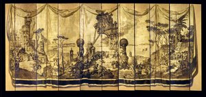 Vision Mediterranea，十一叶屏风，约于1925年（镀金木面板上的油） 作者 何塞·玛丽亚·塞特·巴迪亚