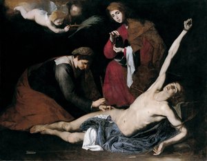 圣塞巴斯蒂安（St Sebastian）被圣女们抚弄，c。 1621