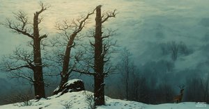JJM 再现弗里德里希-C-D：雪中的石堆（全景图）