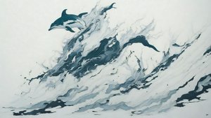水墨画：海豚_01