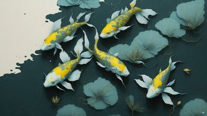 水墨画：Koi-Karpfish_gold_02