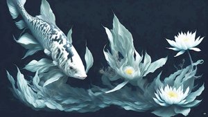 水墨画：锦鲤_白色大理石_03