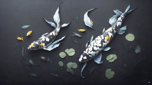 水墨画：锦鲤_白色大理石_05