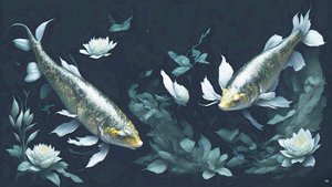 水墨画：Koi-Karpfish_yellow_02