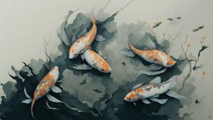 水墨画：锦鲤鱼_03