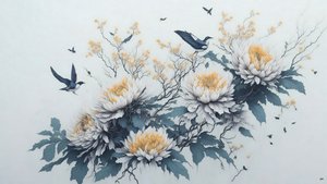 水墨画：白描菊花_02