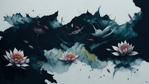 水墨画：waterlili-black_01