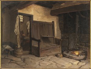 小屋内部（纸上油涂在masonite上）