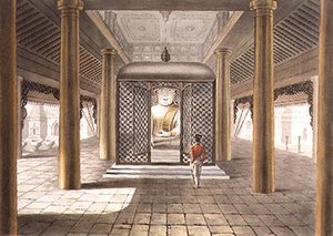 一个站在仰光寺庙里的士兵，由乔治-亨特刻制 作者 约瑟夫（后）摩尔