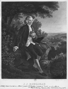Jean-Jacques Rousseau在Montmorency山谷创作“Emile”，由Hippolyte Huet（19世纪）雕刻 作者 约瑟夫·阿尔布雷尔