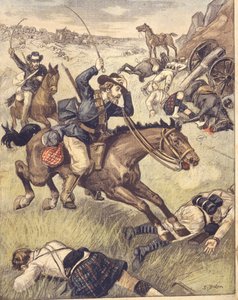 1850-1902 年盎格鲁-祖鲁战争和盎格鲁-布尔战争期间布尔突击队袭击英国巡逻队，插图