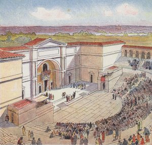罗马人在奥尔通建造的圆形剧场（彩色石版画）