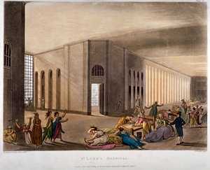 伦敦芬斯伯里老街的圣卢克医院内景，1809年 作者 约瑟夫·康斯坦丁·斯塔德勒