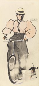 骑自行车的女孩，c.1896（纸上水彩）