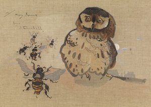 猫头鹰和蜜蜂（亚麻布水粉画） 作者 约瑟夫·克劳霍尔