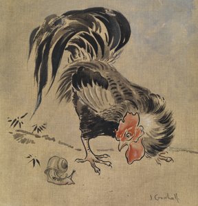 西班牙公鸡和蜗牛（亚麻布水粉）