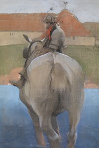 农家男孩》（亚麻布水粉画）