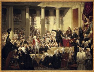French Revolution: Honore Gabriel (Honore-Gabriel) Riqueti, Count of Mirabeau (1749-1791) before Monsieur de Henri Evrard (Henri-Evrard), Marquis of Dreux Breze (Dreux-Breze) (1762-1829) at the Assembly of Deputes, June 23
