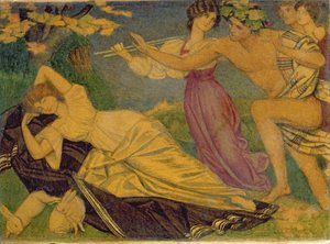 Bacchus和Ariadne的研究，c.1912（wc over pen on card） 作者 约瑟夫·爱德华·索撒尔