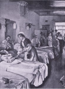 在西蒙斯敦宫医院的波尔囚犯，比勒陀利亚后的插图：游击队战争，1902年 作者 Joseph Finnemore