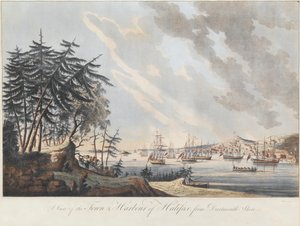 从达特茅斯海岸（Dartmouth Shore）欣赏哈利法克斯（Halifax）镇和港口的景色，1781年