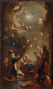 La descente du Saint Esprit (Pentecote) - Peinture de Joseph Ignaz Mildorfer (1719-1775), huile sur toile, vers 1750 - (The descente du Saint Esprit (Pentecost), Oil on canvas by J.I.Mildorfer, c. 1750) - Magyar Nemzeti Galeria (Hongrie) 作者 约瑟夫·伊格纳兹·米尔多弗