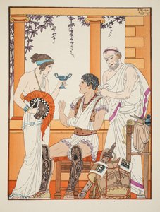 他的手臂在吊索中受伤的士兵，1934年“希波克拉底的作品”中的插图 作者 约瑟夫·库恩·雷尼尔