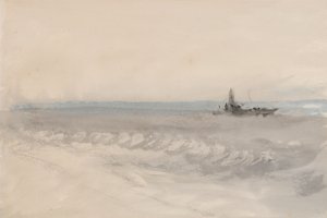 灰海，船上岸，约 1845-50 年（纸本水彩） 作者 约瑟夫·马洛德·威廉·特纳