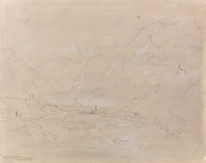 山谷景观与山谷，1840年（纸上石墨和灰色洗） 作者 约瑟夫·马洛德·威廉·特纳