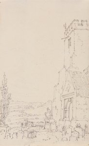 南门廊和一座身份不明的教堂塔，c.1790-95（铅笔在纸上） 作者 约瑟夫·马洛德·威廉·特纳