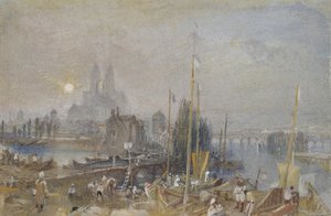 在图尔附近的卢瓦尔河和雪儿的运河，c。 1830年（水彩与身体颜色和笔和棕色墨水） 作者 约瑟夫·马洛德·威廉·特纳
