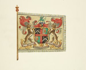 理发师和外科医生的旗帜，刻有“De Praescientia Dei”，约 1833 年（纸上铅笔、水彩和体色） 作者 约瑟夫·曼宁