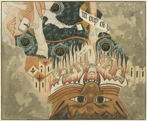 圣约翰教堂墙壁上的壁画，展示了“最后的审判”的一部分（纸本水彩） 作者 约瑟夫·曼宁