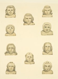 圣玛丽-雷德克里夫教堂北门廊周围的十个头像（纸上水彩画 作者 约瑟夫·曼宁