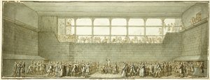 网球场誓言，c.1789（黑色粉笔、钢笔和棕色墨水，灰色水洗） 作者 约瑟夫·玛丽·弗洛伊斯特