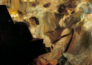 Belle epoque：“白球”晚会，年轻女性身着白色舞蹈并弹奏钢琴，约瑟夫·马里乌斯·艾维（Joseph Marius Avy，1871-1939）1903 年