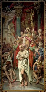 Eveque Saint Remi 于 496 年 12 月 25 日（或 499 年）在兰斯为法兰克国王克洛维一世（466-511）进行的洗礼。 Joseph Blanc (1846-1904) 绘画 19 世纪巴黎，万神殿