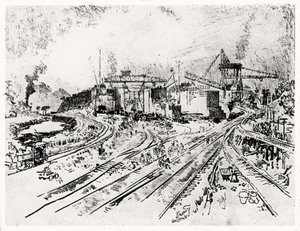 1912年，约瑟夫·彭奈尔（Joseph Pennell）建造米拉弗洛雷斯锁（Miraflores Lock） 作者 约瑟夫·彭内尔