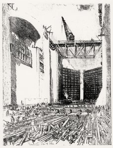 铺设地板：佩德罗·米格尔·洛克，1912年2月14日约瑟夫·彭内尔在巴拿马运河的第XVIII板（木炭） 作者 约瑟夫·彭内尔