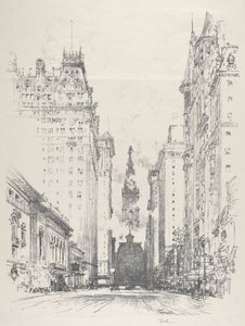 从斯普鲁斯街往上看布罗德街，1912年。 作者 约瑟夫·彭内尔