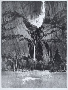 下瀑布，优胜美地，1912年。 作者 约瑟夫·彭内尔