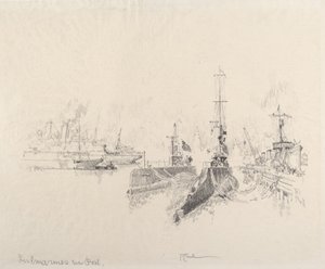 潜艇在港口，1917年。 作者 约瑟夫·彭内尔