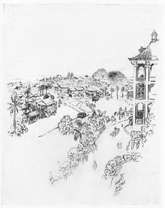 来自Tivoli Hotel，Ancon的巴拿马城，来自Joseph Pennell的&39;The Panama Canal&39;，1912年（纸上的木炭） 作者 约瑟夫·彭内尔