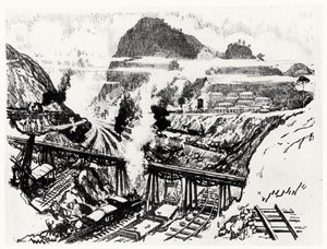 1912年约瑟夫·彭奈尔（Joseph Pennell）在巴拿马运河（The Paris Canal）举行的第十六板（Paraiso）切割（木炭纸上） 作者 约瑟夫·彭内尔