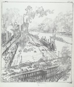从Eads桥看堤坝，圣路易斯，1919年。 作者 约瑟夫·彭内尔