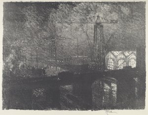 晚上的商店，换班，1916年。 作者 约瑟夫·彭内尔